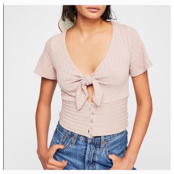 Free People Beach Pink Ribbed Top S - Picture 1 of 4